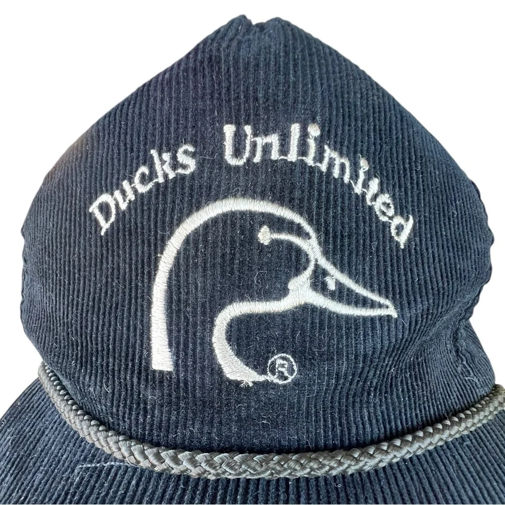 Vintage Ducks Unlimited Black Corduroy Rope SnapBack Hat Embroidered Logo Korea